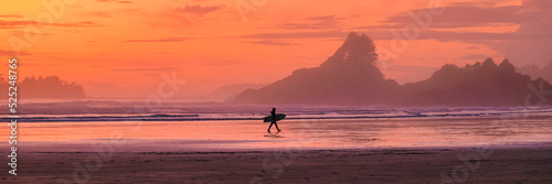 Tofino Vancouver Island Pacific rim coast, surfers with surfboard during sunset at the beach, surfers silhouette Canada Vancouver Island Tofino Vancouver Islander Island