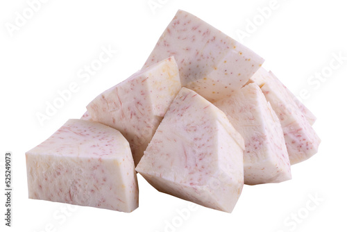 Cube of taro root isolated on alpha background.
