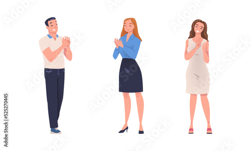People applauding set. Thankful business people clapping to support flat vector illustration
