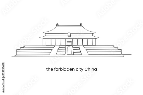 Continuous one line drawing the Forbidden City in Beijing, China. Landmarks concept. Single line draw design vector graphic illustration.