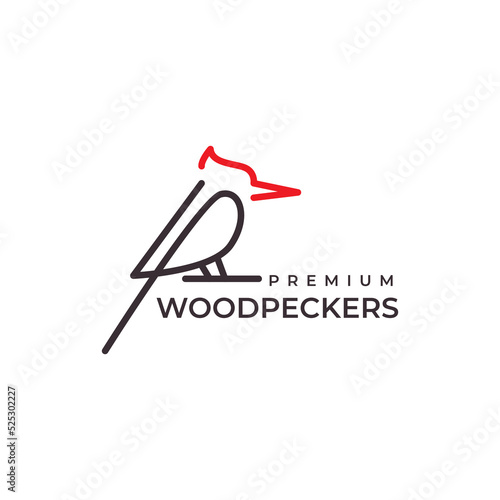 art line woodpecker logo design vector