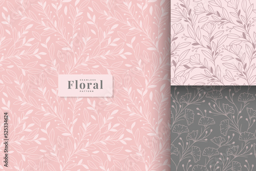 Hand drawn pink floral pattern collection