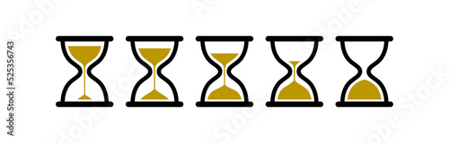 Collection of hourglass icons. Symbol of time, waiting or loading. Isolated raster illustration on white background.