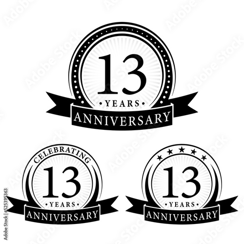 13 years anniversary logo collections. Set of 13th Anniversary logotype template. Vector and illustration.