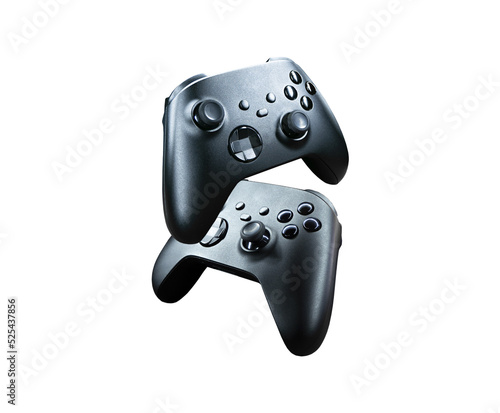2 game controllers floating on a transparent background PNG