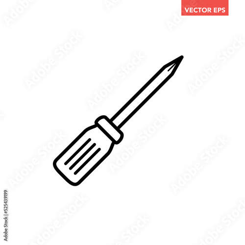 Black single screwdriver line icon, simple outline screwing tool flat design pictogram, infographic vector for app logo web button ui ux interface elements isolated on white background