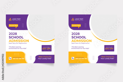 Set of Editable minimal square banner template. Black and yellow background color with stripe line shape. Suitable for social media posts.School education admission back to school web banner template