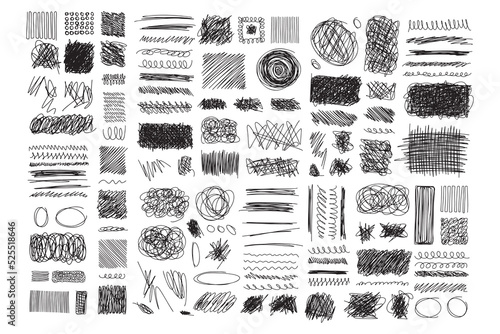 Set hand drawn texture scribble marker and ink patterns. Hand drawing texture. Vector