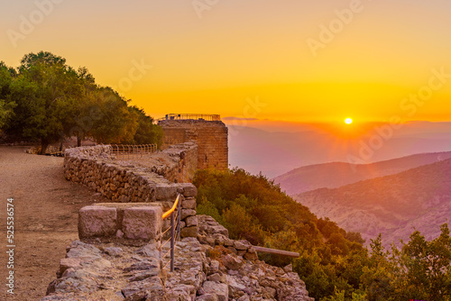 Sunset view of the medieval Nimrod fortress, Golan Height