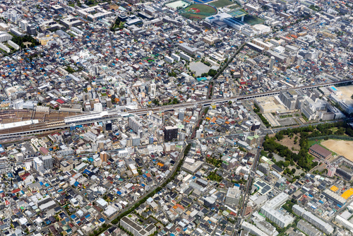 東急東横線の元住吉駅付近を空撮