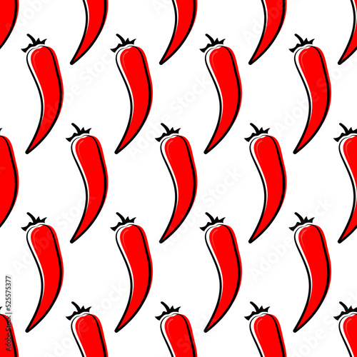 Red hot pepper icon seamless pattern. Chilli spicy vector food sign. Eps 10 illustration