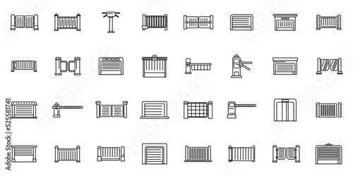 Automatic gate icons set outline vector. Electric door