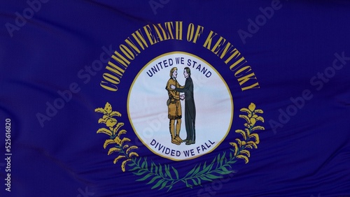 Flag of Kentucky state, region of the United States, waving at wind. 3d illustration