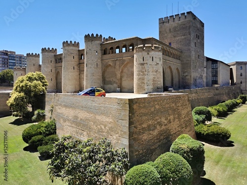 the moat and walls of the Aljaferia Palace in Zaragoza