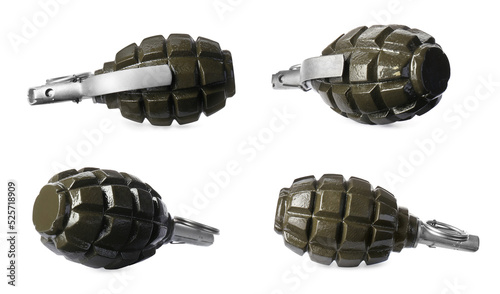 Set with hand grenades on white background