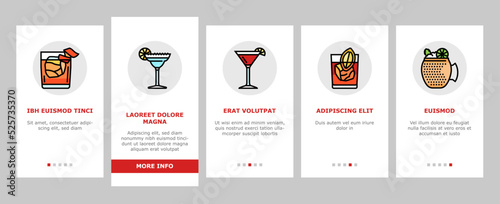 cocktail glass drink alcohol bar onboarding icons set vector
