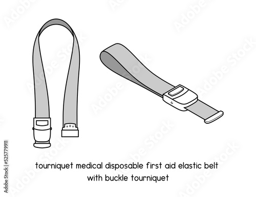 tourniquet medical disposable first aid elastic belt with buckle tourniquet diagram for experiment setup lab outline vector illustration