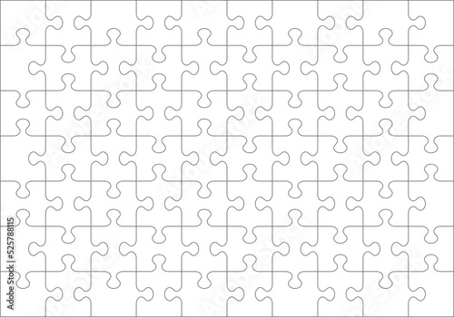 Transparent PNG format jigsaw puzzle blank template or cutting guidelines. 70 classic style transparent pieces. 10x7 grid of landscape orientation. 