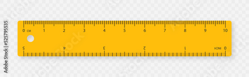 Realistic plastic ruler. Measuring scale with centimeters and inches. Markup for rulers. Vector illustration isolated on transparent background. Vector EPS10. 