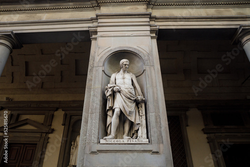Statue of an Italian architect and sculptor of the Proto-Renaissance century near the Uffizi Gallery in Florence. Statue of Nicola Pisano