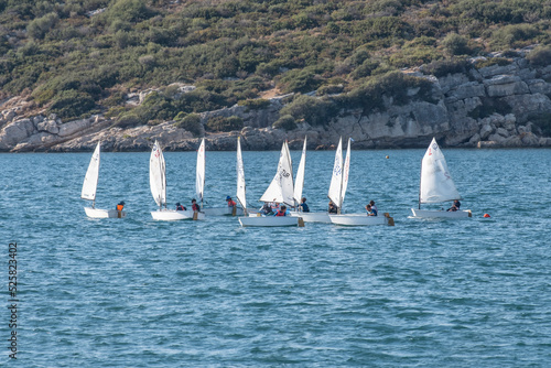 Young optimist racers drilling on Aegean Coast of Turkey.