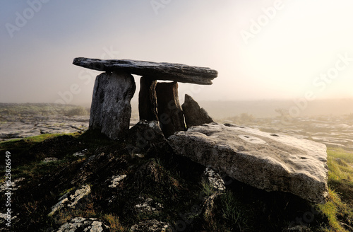 Poulnabrone prehistoric Stone Age dolmen tomb on The Burren limestone plateau near Cliffs of Moher, County Clare, Ireland