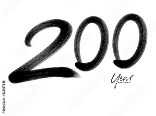 200 Years Anniversary Celebration Vector Template, 200 Years logo design, 200th birthday, Black Lettering Numbers brush drawing hand drawn sketch, number logo design vector illustration