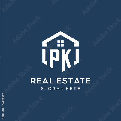 Letter PK logo for real estate with hexagon style