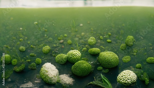 3D Illustration of Green algae with a creamy texture and a green bubble inside the bowl