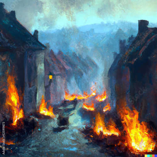 burning town