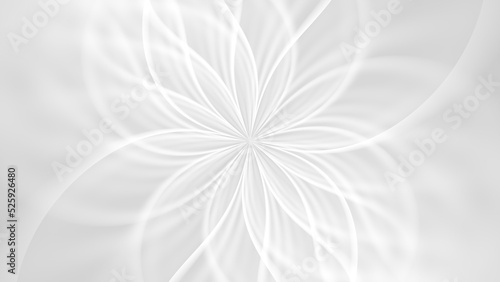 White abstract geometric flower wallpaper background. Elegant minimal subtle light grey shadow sacred geometry mandala packaging or display backdrop. Technology or luxury concept 3D fractal rendering.