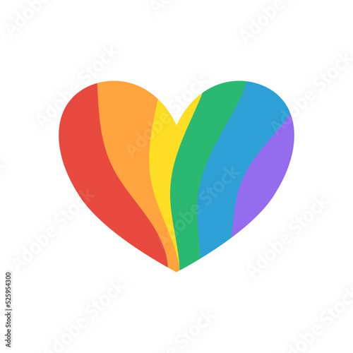 Tęczowe serce na białym tle - symbol ruchu LGBTQ+. Koncept równości, różnorodności, miłości, inkluzywność. Gay Pride, lgbt. Ilustracja wektorowa.