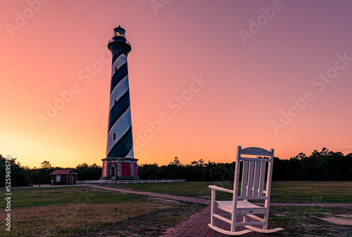 Cape Hatteras Lighthouse on Hatteras Island in the Outer Banks in the town of Buxton, North Carolina.