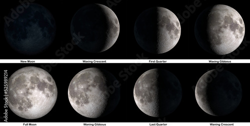 The phases of The Moon. Elements of this image were furnished by NASA.