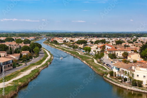 Above view of the Aigues-Mortes city in Camargue, France