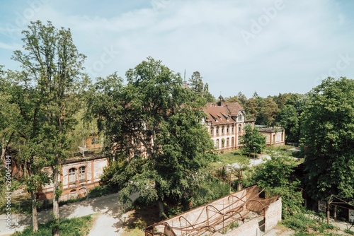 Aerial view of an abandoned sanatorium in Beelitz, Brandenburg