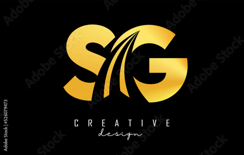 Golden letter SG s g logo with leading lines and road concept design. Letters with geometric design. Vector Illustration with letter and creative cuts.