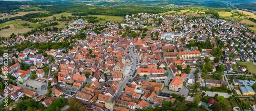 Aerial view around the old town of the city Altdorf bei Nürnberg in Germany, Bavaria on a sunny day in summer.