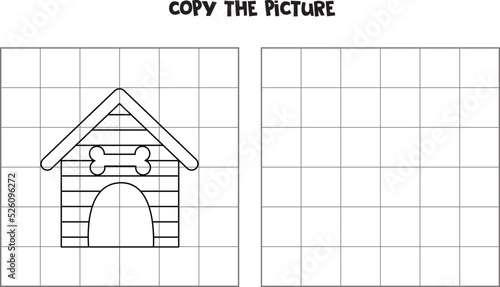 Copy the picture of black and white dog house. Logical game for kids.