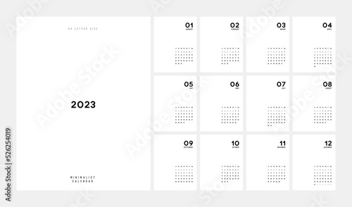 2023 Calendar Trendy Minimalist Style. Classic minimal calendar planner design for printing template set of 12 pages desk calendar. vector illustration