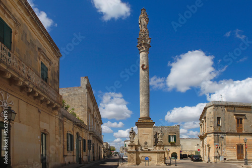 Maglie, Salento, the baroque column of St. Mary of Grace, Apulia, italy