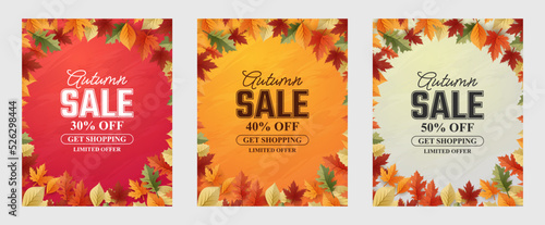 Autumn 2022 Sale Background, set of abstract backgrounds with leave frame, autumn sale, banner, posters, cover design templates, social media wallpaper stories