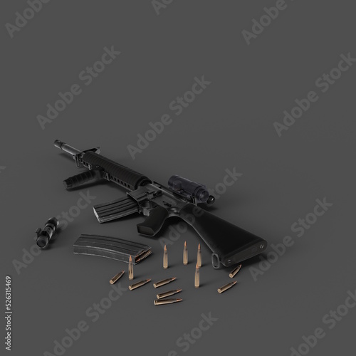 ライフル銃 アサルトライフル ライフル 銃 武器 CG イラスト レンダリングイメージ