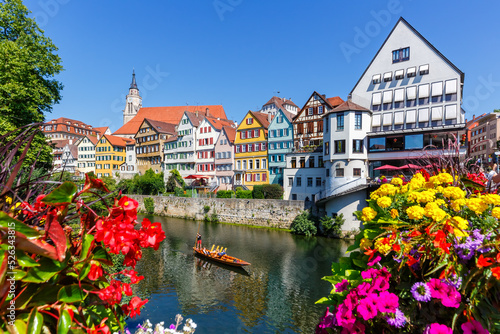 Tübingen Tuebingen town at Neckar river with punt Stocherkahn travel traveling in Germany