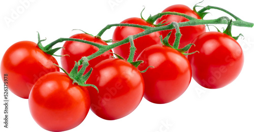 Red cherry tomatoes with green branch, raw vegetable 