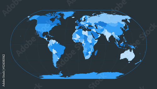 World Map. Robinson projection. Futuristic world illustration for your infographic. Nice blue colors palette. Appealing vector illustration.