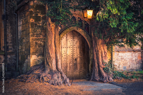 Church door in Stow-on-the-Wold in the Cotswods of England