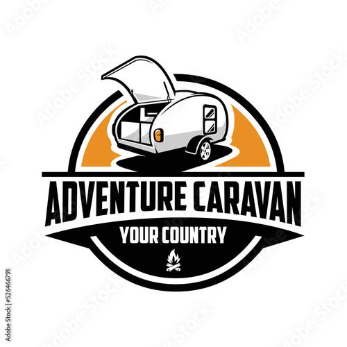 Adventure caravan emblem logo vector template isolated