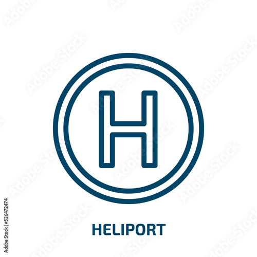 heliport icon from medical collection. Thin linear heliport, landing, business outline icon isolated on white background. Line vector heliport sign, symbol for web and mobile