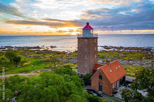 aerial view of lighthouse on the coast of the sea on bornholm denmark